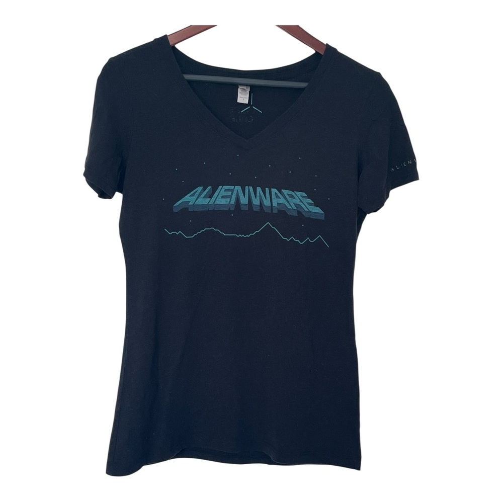 Alienware Women’s V Neck T Shirt Black Sz Large Cotton  “We’re Game”
